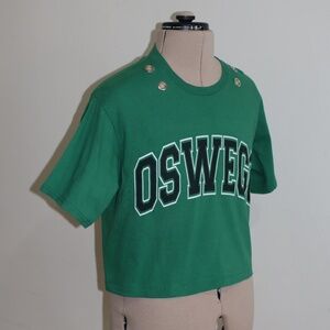 Upcycled Stylish Green Crop Top with Grommet Details